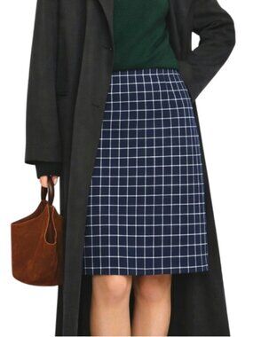 Ralph Lauren Women's Plaid Midi Skirt Cotton Blend Vintage Blue Size Large 14